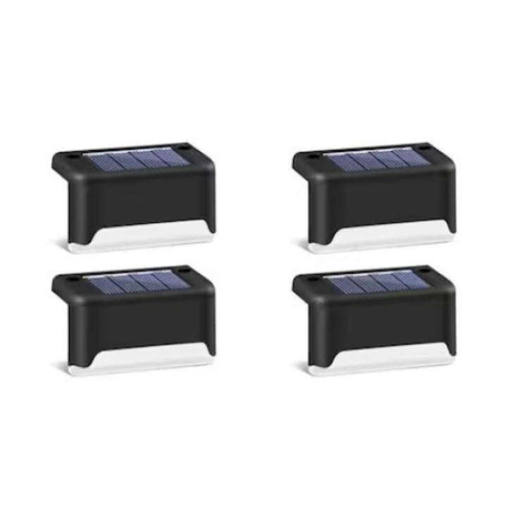 Lampa solara, set 4 buc, cu sensor de lumina, pentru gard, trepte, balustrada, neagra, rezistenta la ploaie
