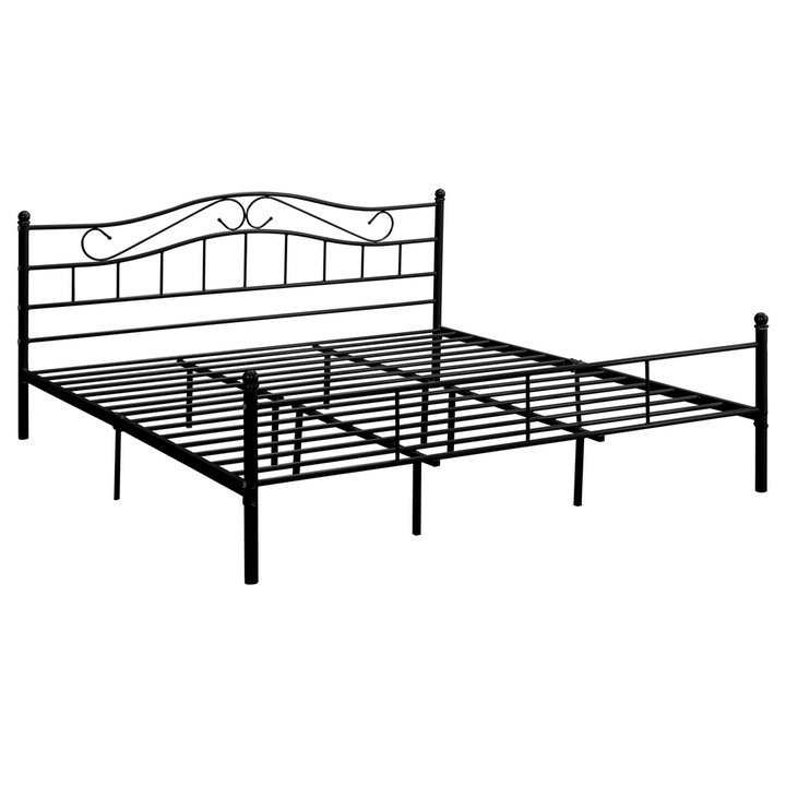 Двойно легло Sonata, с метална рамка, Черно, 200 x 180 см, Без матрак