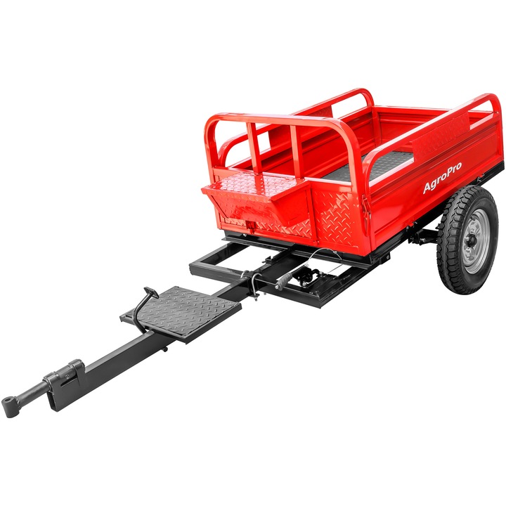 Remorca AgroPro REM 700, capacitate max 550 kg, roti 5.00-12", dimensiuni bena 138x89x28 cm, basculare, frana de mana, frana picior