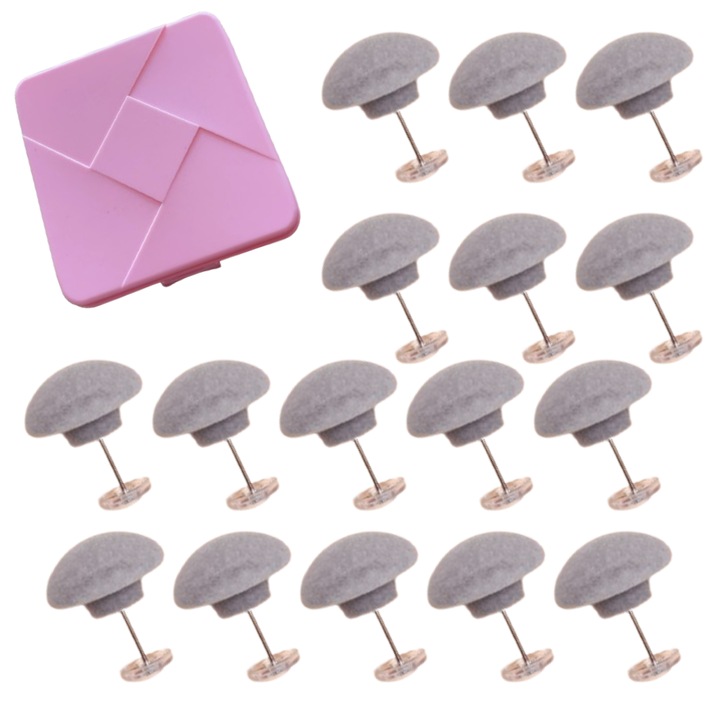 Set 16 ace cu bulbi pentru pilote AZeira®, 2 fete, Design de deblocare cu un singur clic, Simplu de utilizat, Potrivit pentru perne, perdele, sosete, cuverturi, plapumi, prosoape, paturi, forma de Butoni, Gri