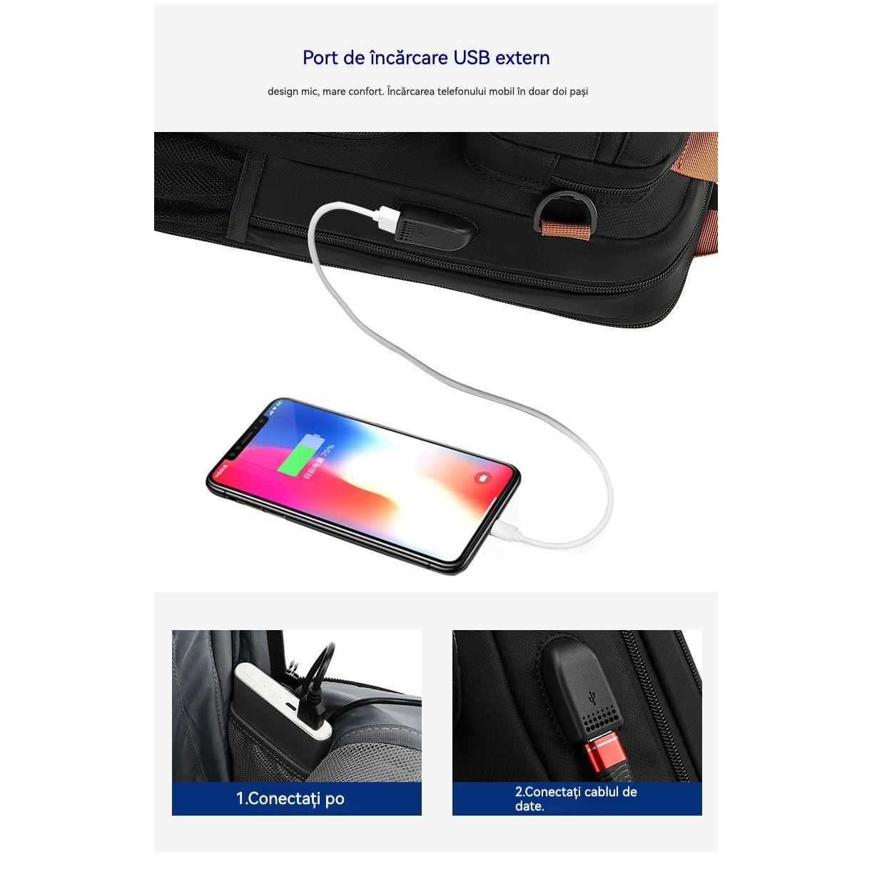 Geanta laptop multifunctionala, 15.6 inch, USB, Negru