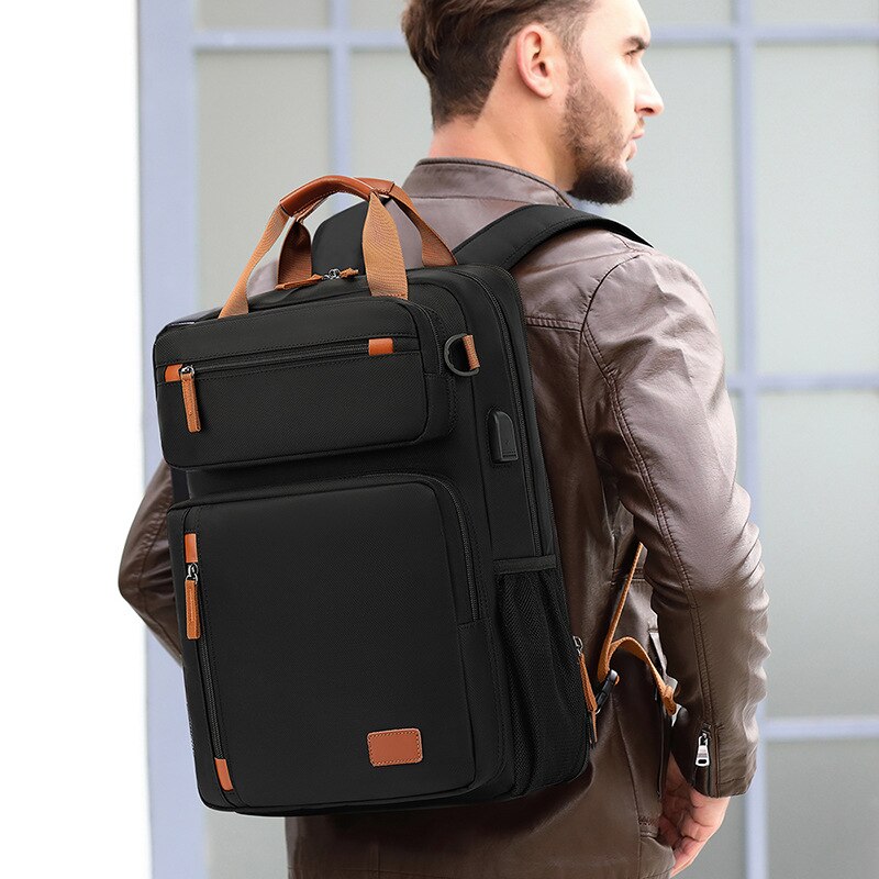 Geanta laptop multifunctionala, 15.6 inch, USB, Negru