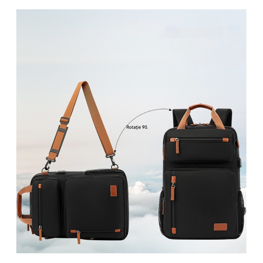 Geanta laptop multifunctionala, 15.6 inch, USB, Negru