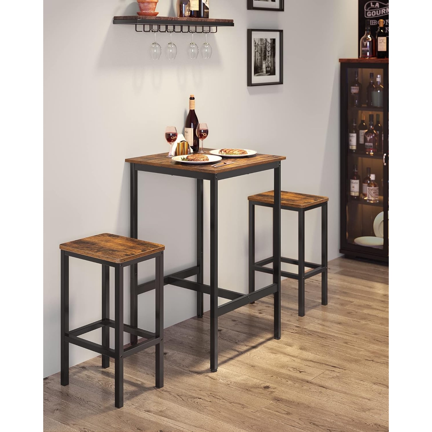VASAGLE Set masa si scaune de bar, masa 60x60x90cm si 2 scaune