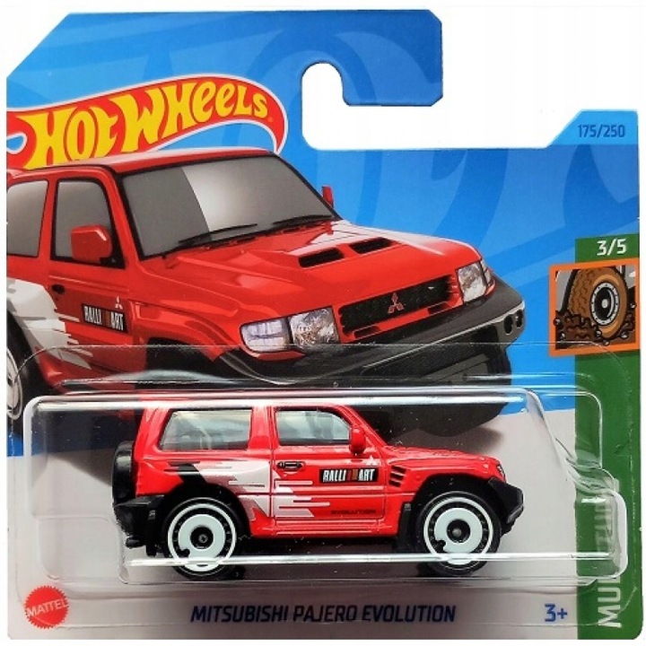 Masinuta metalica Hot Wheels Mitsubishi Pajero Evolution, Mud Studs, HKG47-N521, Editie 2023, 1:64, rosu