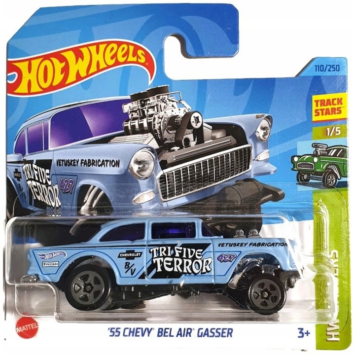 Hot Wheels fémautó, 55 Chevy Bel Air Gasser, HW Gassers, 2023-as kiadás, HKK26-N521, 1:64, kék