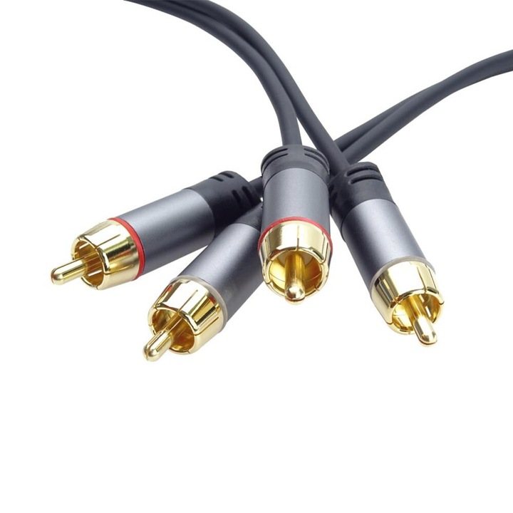 Аудио кабел 2x RCA мъжки към 2x RCA мъжки, Basekit, 3 метра, черен