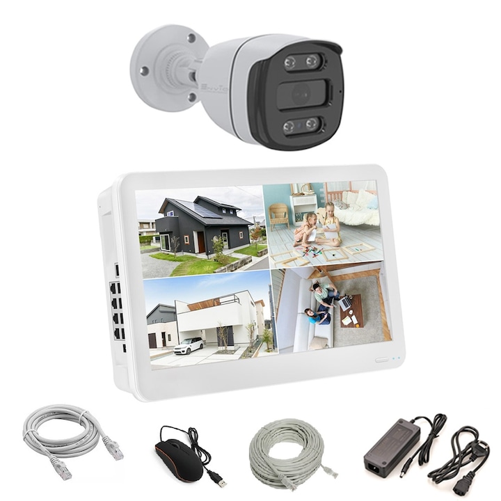 Kit Supraveghere 4 Camere 5MP (2K+) IR 25m Microfon, exterior, inregistrare 5MP-N, extensibil la 8, Complet, acces mobil, noapte/zi, OOGIS™ K5MN4EBA