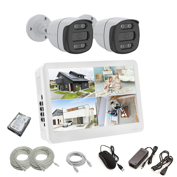 Kit supraveghere video profesional 8 camere exterior 2 MP 1080P full hd IR20m DVR 8 canale, accesorii full