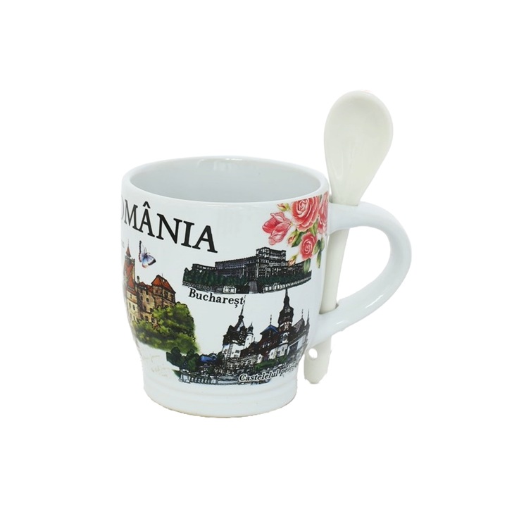 Сувенирна чаша с румънска лъжица 8см