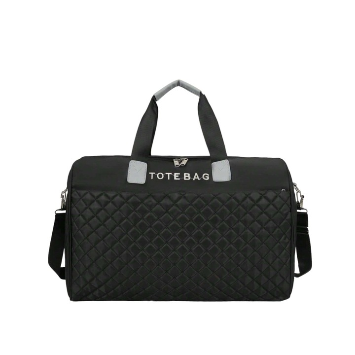 Geanta pentru calatorie sau sport, matlasata, pentru bagaj de mana, spatioasa si pliabila, multifunctionala, 47 cm x 33 cm x 23 cm - negru