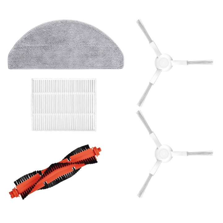 Xiaomi E10, B112, E12 robotporszívóval kompatibilis kiegészítő készlet, 1 központi kefe, 1 szűrő, 1 kendő, 2 fehér oldalkefe