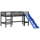 Pat pentru copii cu tobogan vidaXL, negru, 90x200 cm, lemn masiv pin, 31.5 kg 835909