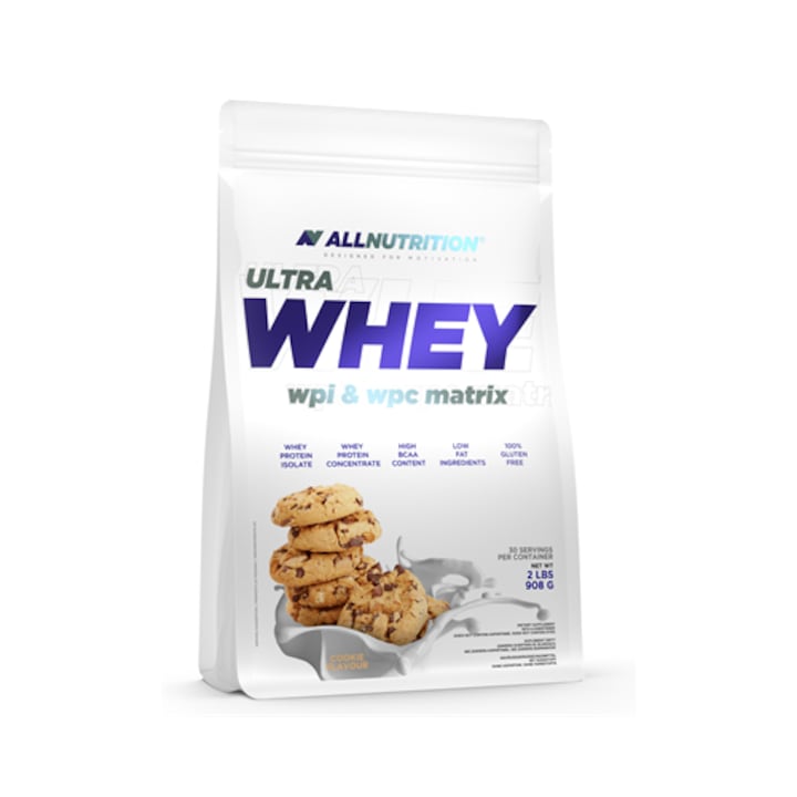 Proteine din zer, ALLNUTRITION Ultra Whey, 908g, Cookie, pudra proteica, aroma prajitura, proteina, fara zahar