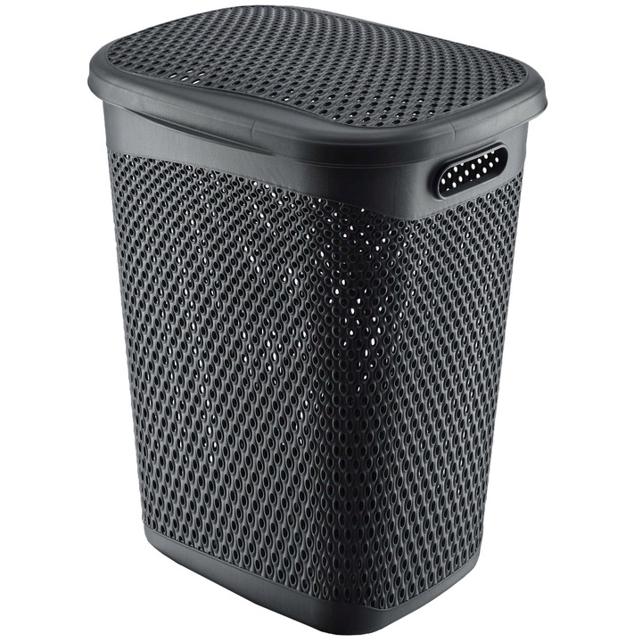 Кош за пране с капак, KADAX, Пластмасов, 55L, Черен
