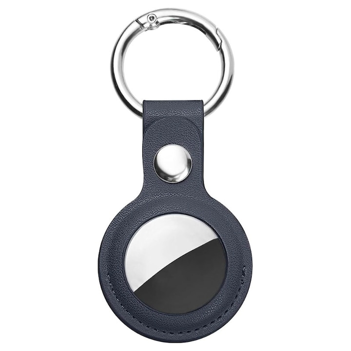 Калъф за Apple AirTag с висококачествена кожена защита, метален пръстен, ключодържател, тънък държач, син