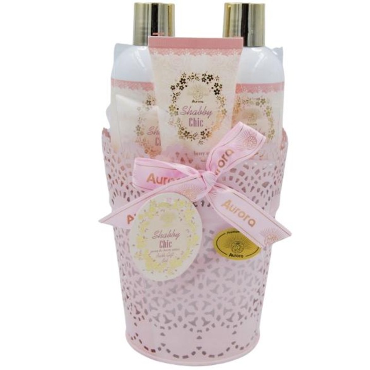 4 db-os kozmetikumból és tartóból álló készlet, Aurora, 60/200 ml, rózsaszín/fehér
