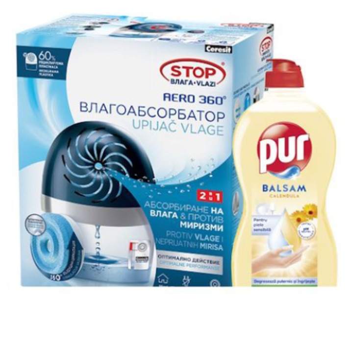 Комплект Влагоабсорбатор Ceresit Aero 360, 450 гр и Pur Balsam Calendula Препарат за съдове