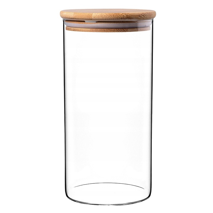 Élelmiszerdoboz, KADAX, Üveg/Bambusz, Átlátszó, 1400ml