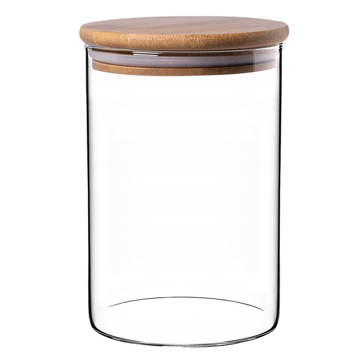 Élelmiszerdoboz, KADAX, Üveg/Bambusz, Átlátszó, 1040ml