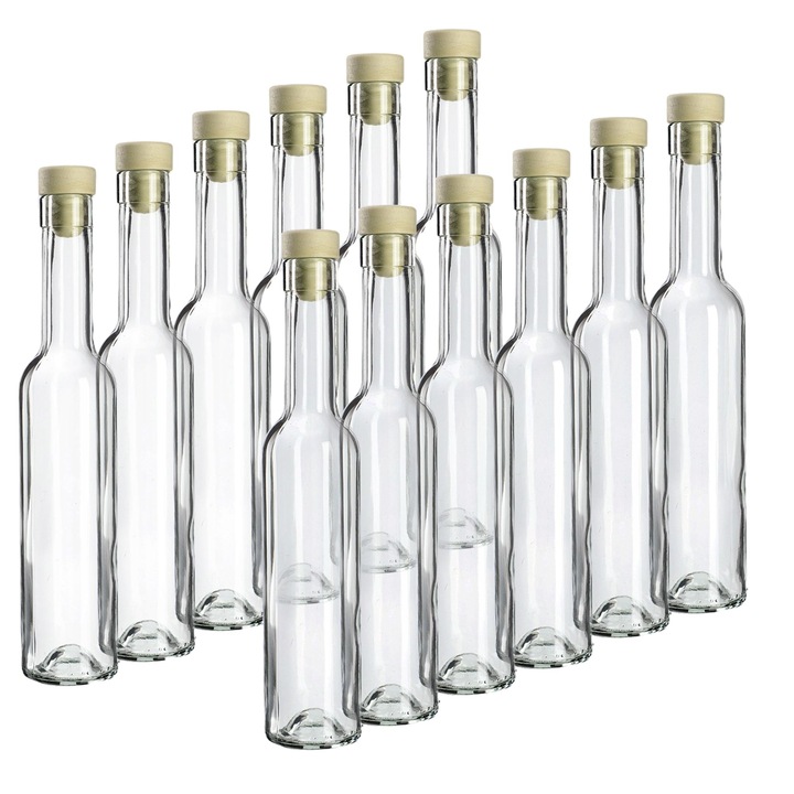 Комплект от 12 Бутилки с тапи, KADAX, Прозрачни, 250мл