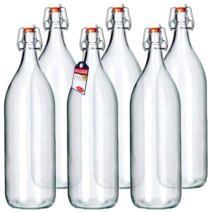 Комплект от 6 Бутилки с капаци, KADAX, Прозрачни, 2000 ml