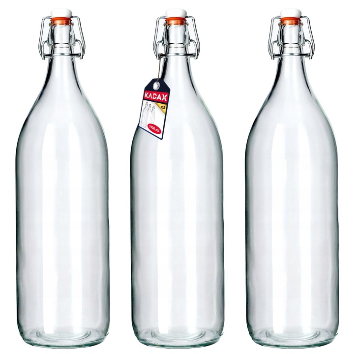 Комплект от 3 Бутилки с капаци, KADAX, Прозрачни, 2000 ml