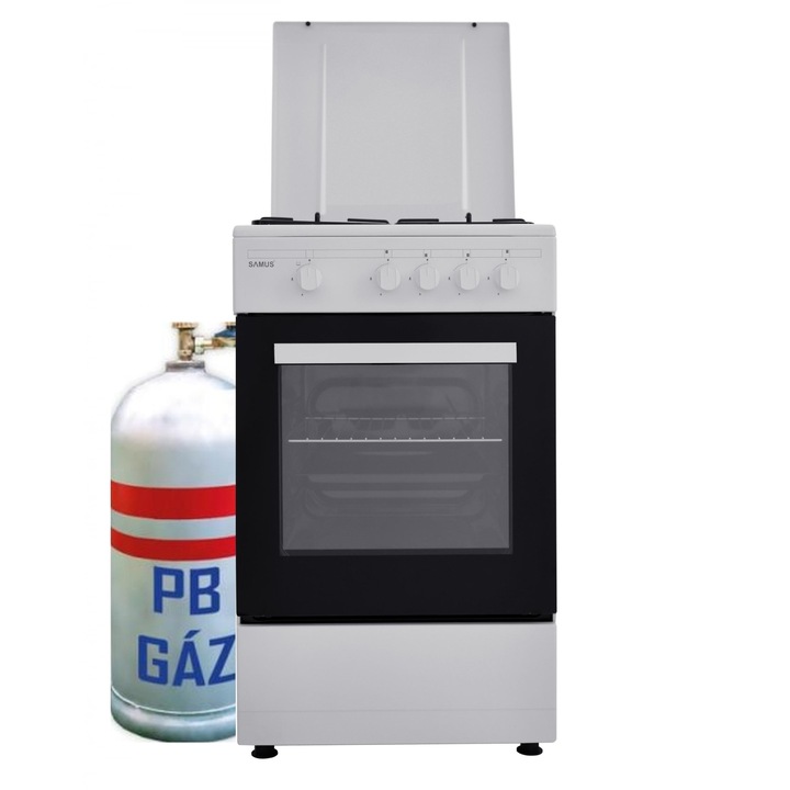 Samus SM450ABS Gázpalackos Gáztűzhely Fehér 50 cm, 4 gázégős