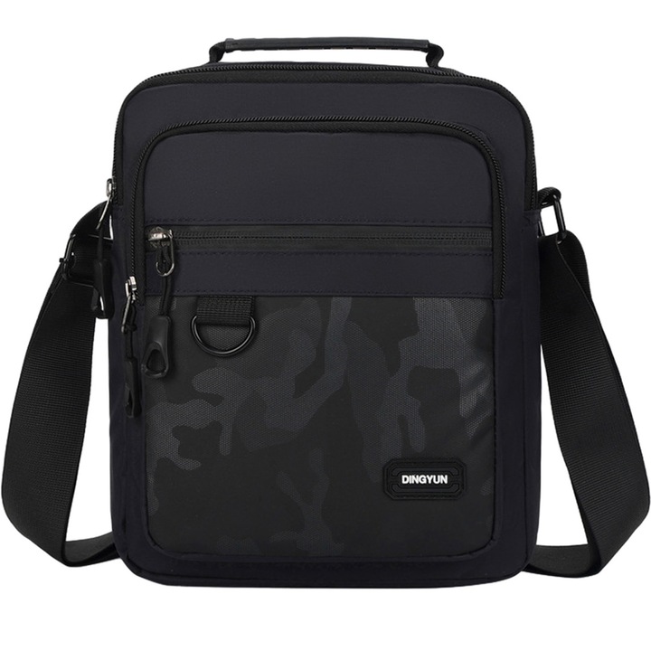 Geanta barbati, Axroad Mall, Curea de umar reglabila, Capacitate mare, Rezistent la apa, Purtata pe umar sau ca un crossbody, Poate gazdui telefon, ochelari, tablete mici, Pentru calatorie, vacanta, Poliester, 20x25x6.5cm, Negru