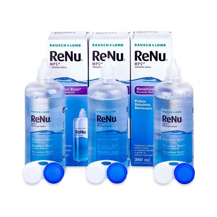 Set solutie intretinere lentile de contact + container, ReNu, 3 Buc, 360 ml