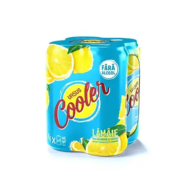 Bere blonda fara alcool cu aroma de lamaie Ursus Cooler, 4x 0.5 l