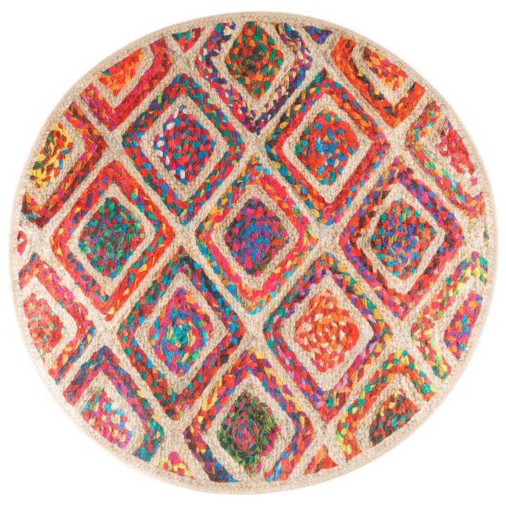 Covor lavabil vidaXL, multicolor, Ø 120 cm, anti-alunecare, 1.3 Kg, Catifea moale imprimata digital