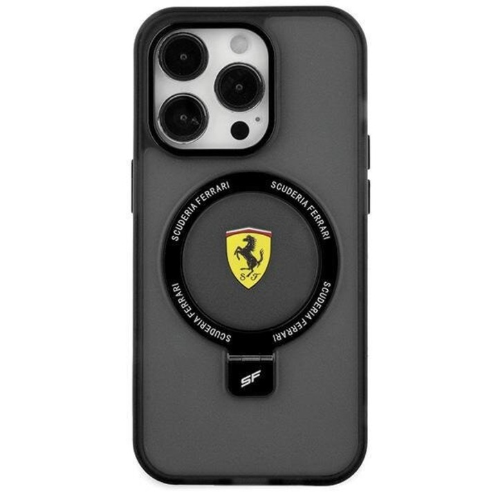 Ferrari Ring Stand MagSafe tok, amely kompatibilis az iPhone 14 Plus / 15 Plus Black telefonnal
