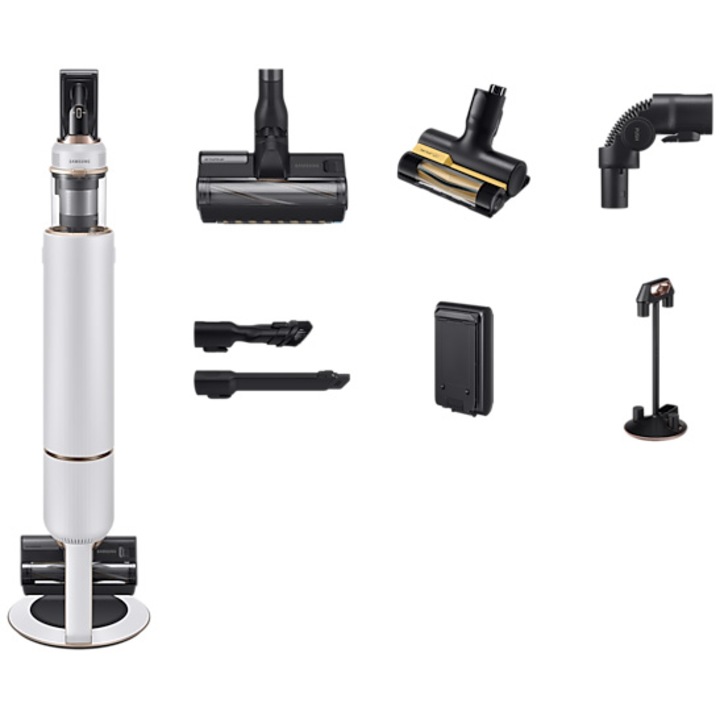 Вертикална прахосмукачка Samsung Bespoke Jet Plus Pet VS20B95823W/GE, Мощност 580W, 0.5 л, 25.2 V, Digital Inverter, Double Jet Brush за килими, Pet Brush, 60 мин автономия, Chrometal Black