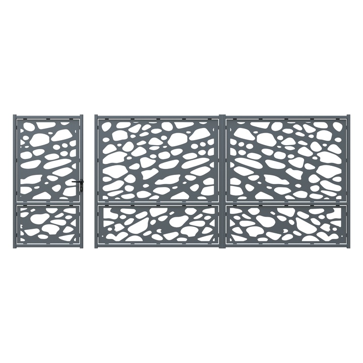 Set poarta auto si pietonala, Todome, tabla decupata 2mm, model 35, negru, 400 x 180 cm, cu accesorii