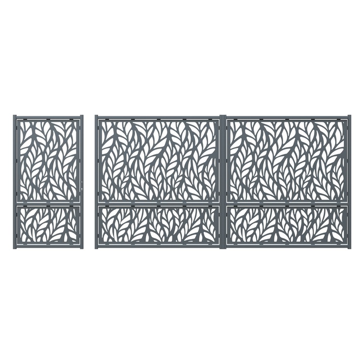 Set poarta auto si pietonala, Todome, tabla decupata 2mm, model 37, negru, 387 x 180 cm, fara accesorii, fara stalpi