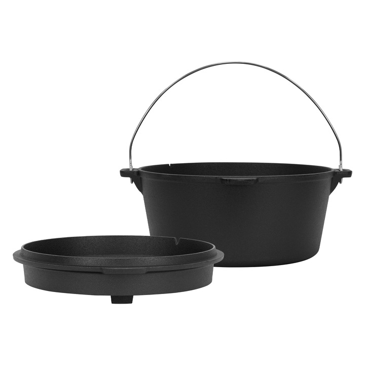 Комплект тенджери BBQ#BOSS, чугун, черен, 9 кг, повдигната опора