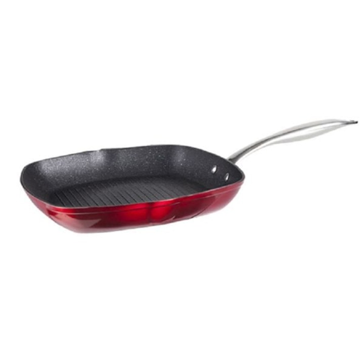 Tigaie grill Ibili-Red Rock, aluminiu, 28x28x6.5 cm, rosu