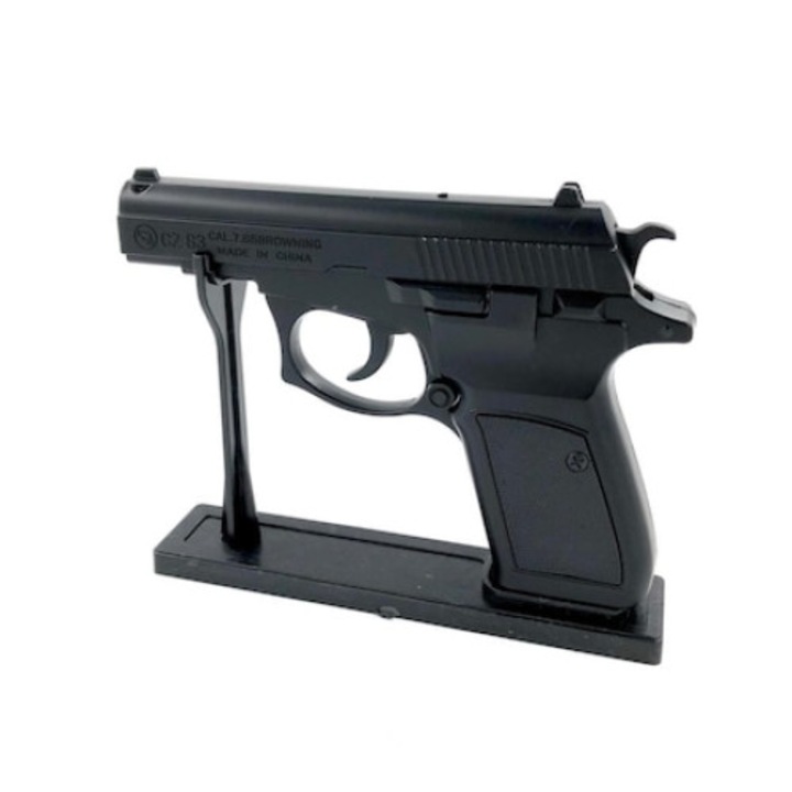 Bricheta anti-vant tip pistol, metalic, teaca inclusa si suport, negru