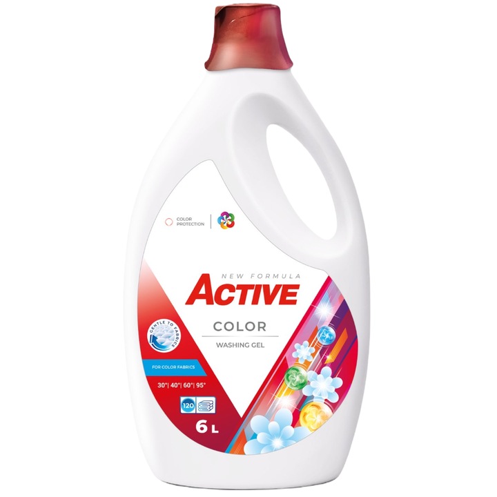 Detergent lichid pentru rufe colorate Active, 6 litri, 120 spalari ...