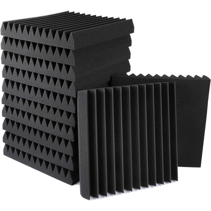 Комплект от 12 акустични панела, Latauar, 30 x 30 x 2,5 cm, черни