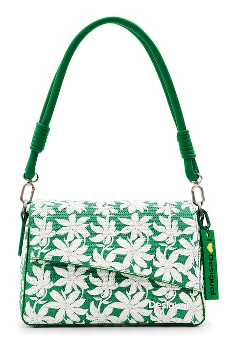 DESIGUAL, Crossbody virágmintás táska, Zöld, Fehér