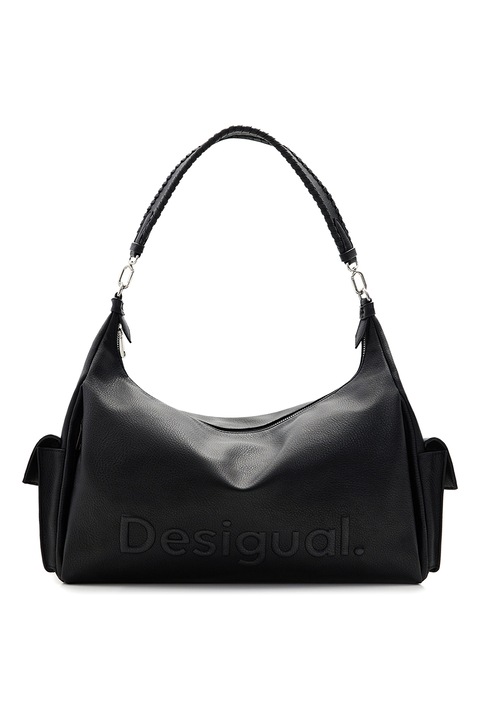 DESIGUAL, Műbőr válltáska domború logóval, Fekete