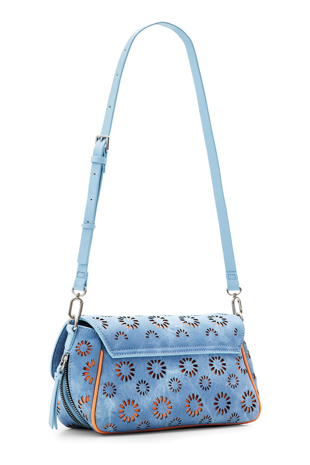DESIGUAL, Geanta crossbody cu decupaje florale Flap, Albastru