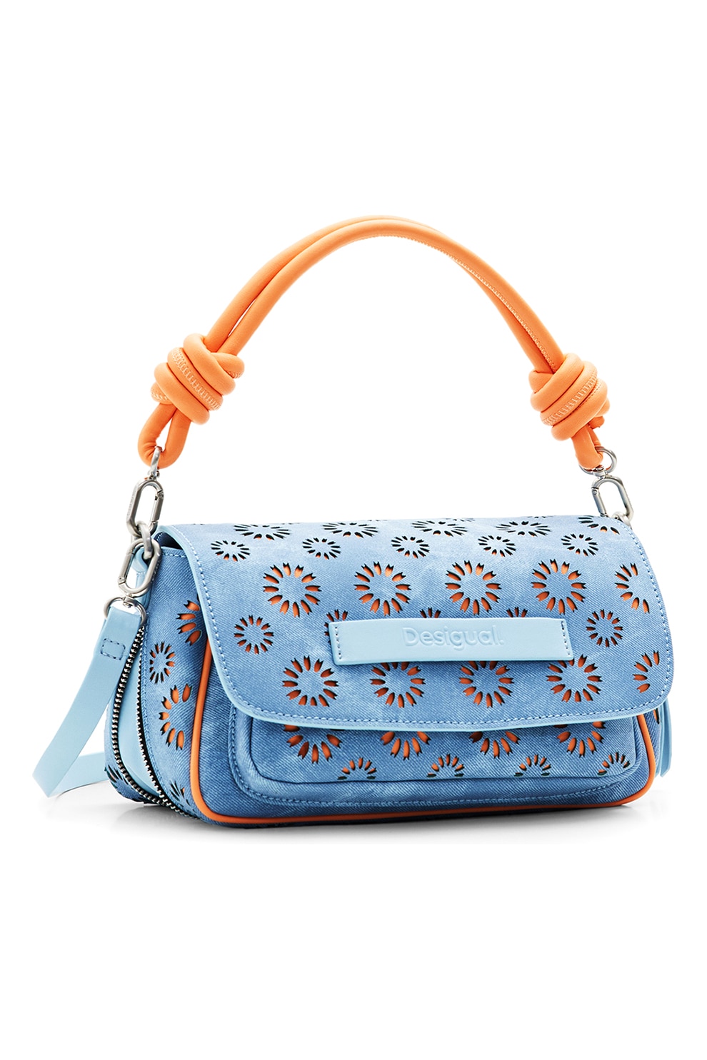 Desigualバッグ DESIGUAL, Geanta crossbody cu decupaje florale Flap, Albastru