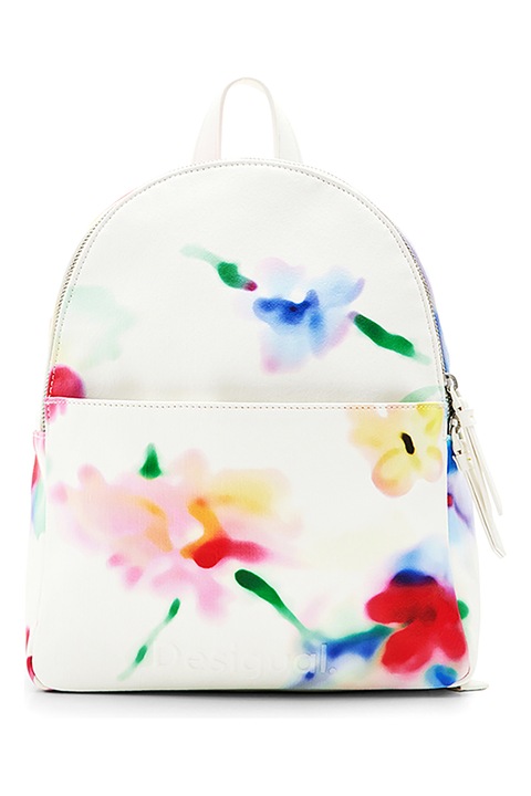 DESIGUAL, Ökológiai bőr hátizsák virágmintával, Piros, Fehér, Rózsaszín