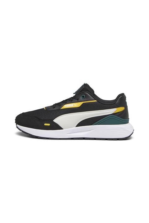 Puma, Pantofi sport cu garnituri de piele ecologica Runtamed Plus, Negru, Galben, 9.5