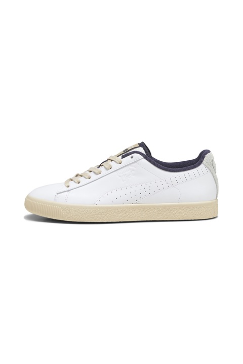 Puma, Pantofi sport din piele si piele intoarsa Clyde Service, Alb/Bej, 44.5