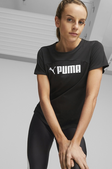 Puma, Фитнес тениска с овално деколте, Бял/Черен