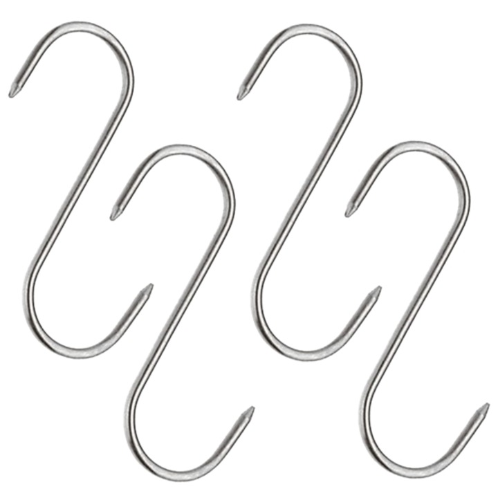 Set patru Carlige afumatoare carne, macelarie Depox, 17 cm, inox